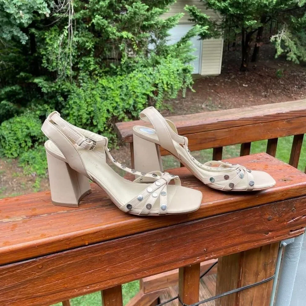 Marc Fisher Women's 7.5 Nude Block Sandals w/ Studs